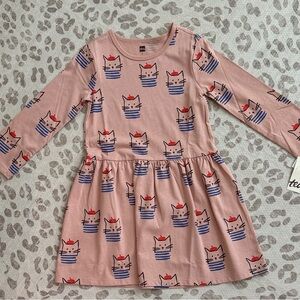 Tea Collection Pink Cat Print Dress